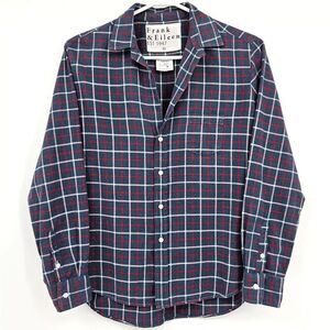 Frank & Eileen Navy Res Blue Plaid Shirt Sz XS Woven in Italy